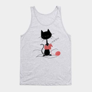 Black Knitting Cat - Creme Tank Top